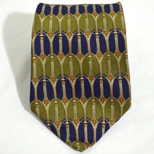 Zylos George Machado Classic Necktie Blue Green Gold Geometric